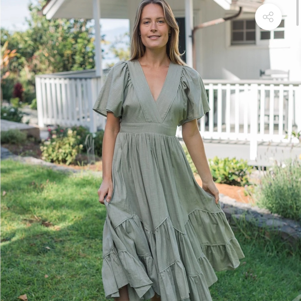 Neuflora Olive V-Neck Maxi Dress